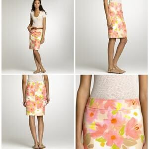 J. Crew 0 Watercolor Floral Pencil Skirt Career Work Coastal Grandma Lined Pink